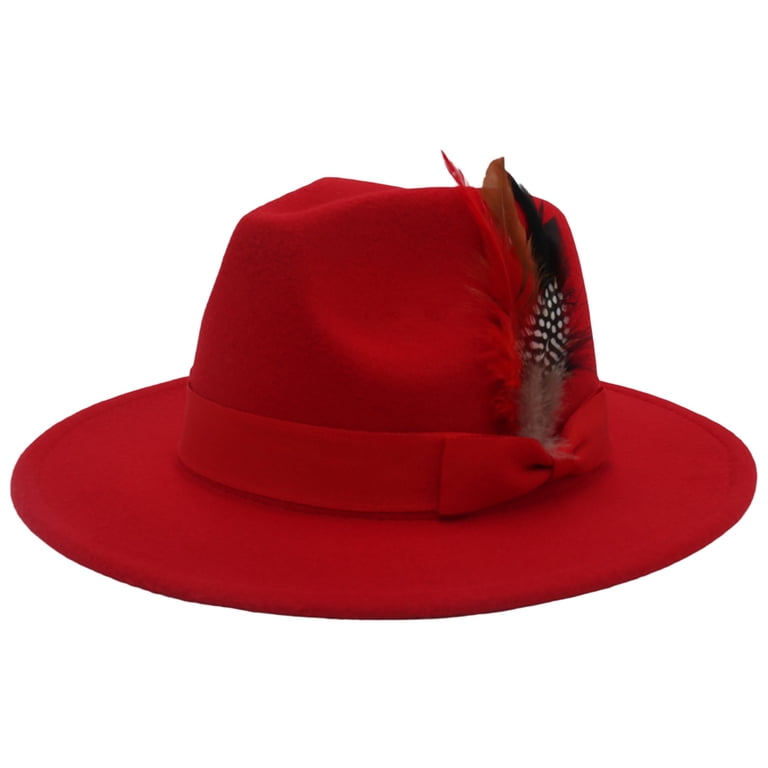 Women Men Feather Hat Vintage Elegant Soft Wide Brim Fedora  display picture 3