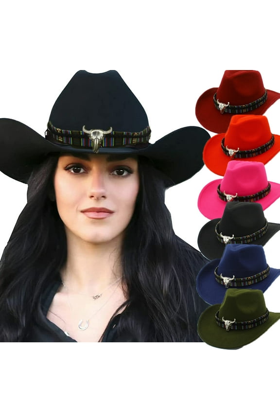 Classic Women's Western Cowboy Hat, Felt Hats with Wide Belt