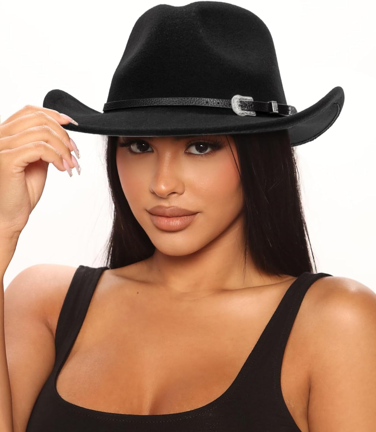 Cowgirl Hats Western Cowboy Hat Roll-Up Brim Felt Fedora For Men