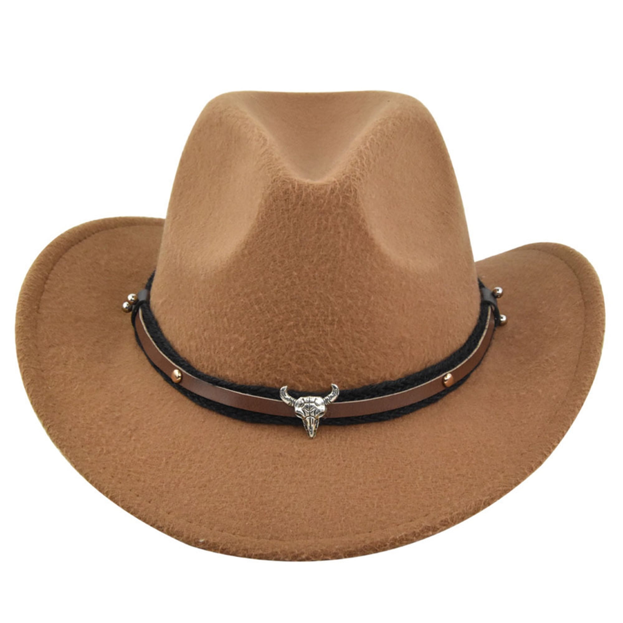5467 Women Men Felt Wide Brim Western Cowboy Hats Belt Buckle Panama Hat (us, Classic Western Felt Cowboy Hat for Women Men | Wide Brim  main image 2