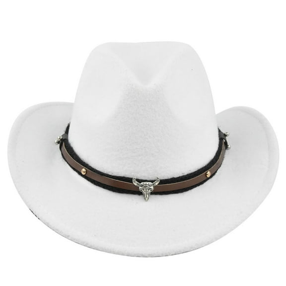 Women Men Felt Wide Brim Western Cowboy Hats Belt Buckle Panama Hat