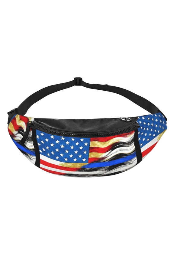 Women Men Flag Thin Blue Line Flag Fanny Pack Sling Crossbody Bag for Outdoor Travel Sports Hiking