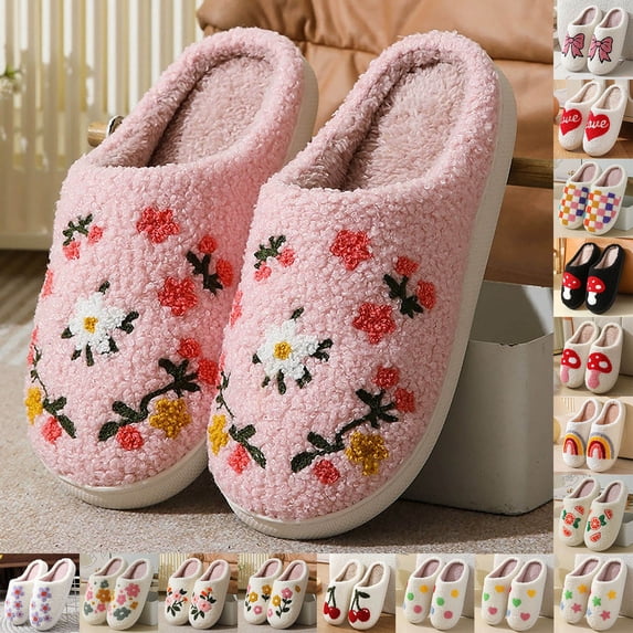 Women Men Fur Lined House Slippers, Warm Cozy Furry Memory Foam Shoes for Winter Indoor Outdoor