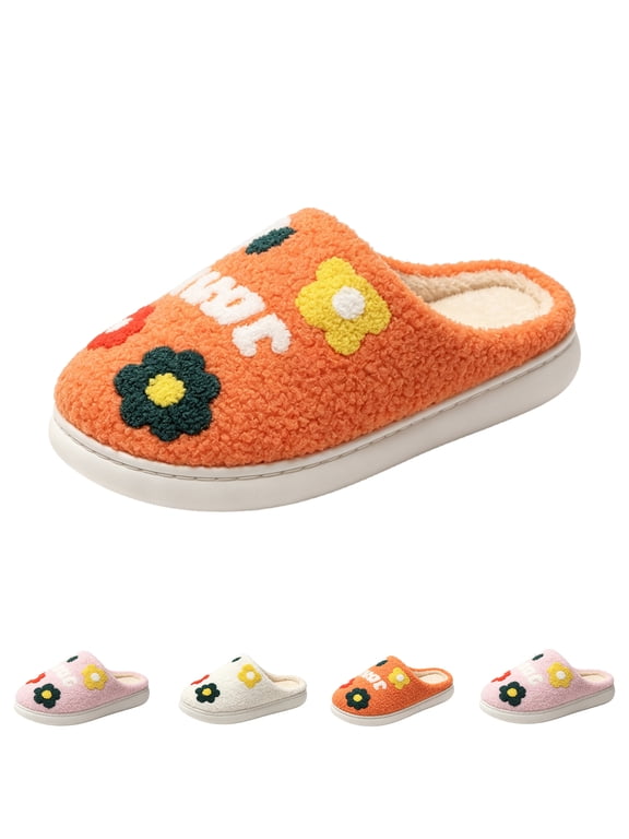Women Men Fur Lined House Slippers, Warm Cozy Furry Memory Foam Shoes for Winter Indoor Outdoor