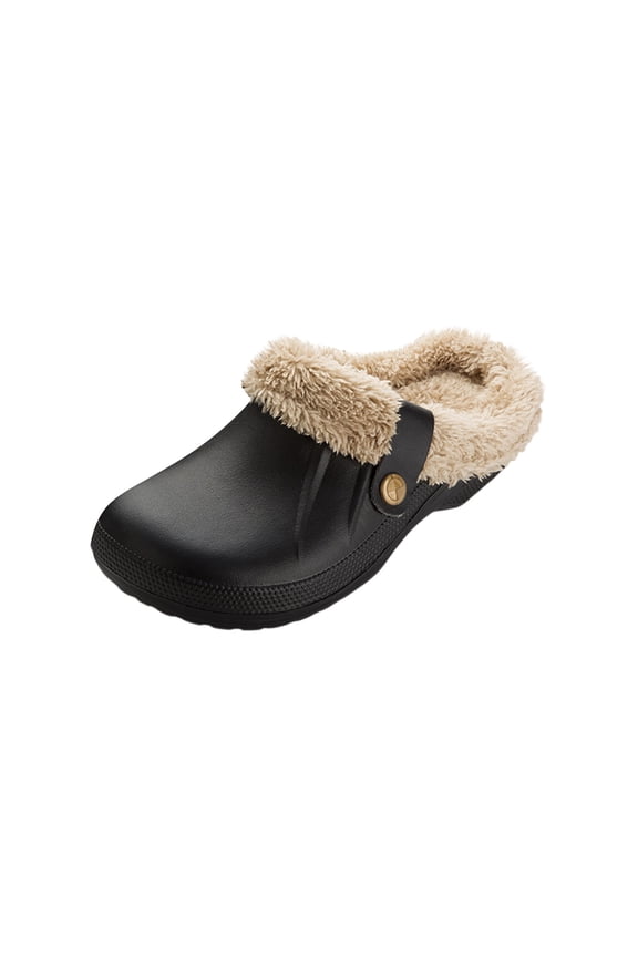 Women Men Fur Lined Winter Warm Fuzzy House Slippers Non Slip Garden Shoes Indoor Outdoor Mules Gray 37