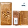 thumbnail image 1 of Women Men Genuine Leather Bifold Long Wallet, Zipped Hiding Coin purse, Credit card Holder. Retro Vintage Embossed Genuine Real Leather. RFID Blocking, 1 of 6