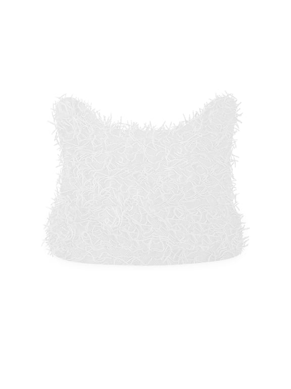 Women Men Girls Boys Cute Ear Knit Cable Rib Hat Cap Beanie White