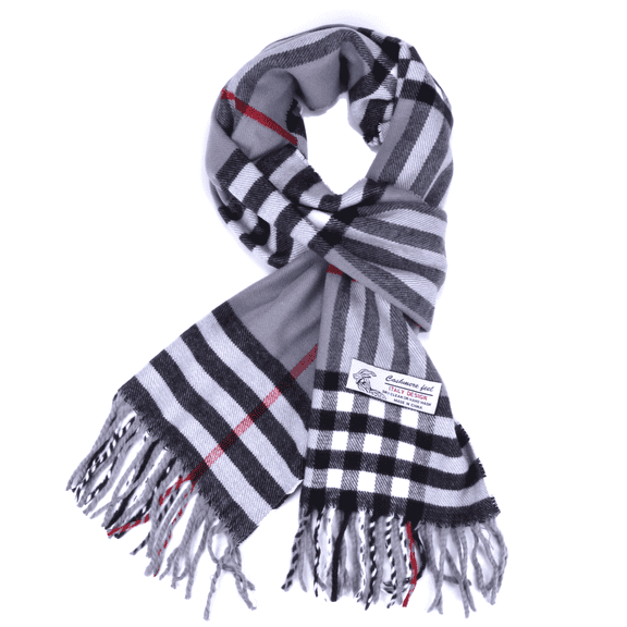 Women Men Gray Check Plaid Scarves Winter Warm Soft Scarf with Fringes