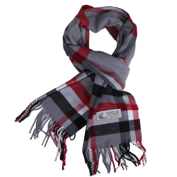 Women Men Gray Check Stripe Plaid Scarves Warm Soft Scarf with Fringes