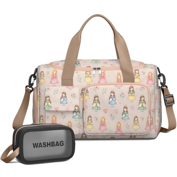 Women Men Gym Bag,Beige Princess Watercolor Dress Pattern Small Duffle Bag Spend the Night Bags for Women with Shoes Compartment Washbag,Detachable Shoulder Strap,19.7x8.3x11 Inches