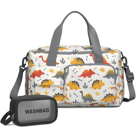 Women Men Gym Bag,Dinosaur with Bones Pattern Small Duffle Bag Spend the Night Bags for Women with Shoes Compartment Washbag,Detachable Shoulder Strap,19.7x8.3x11 Inches