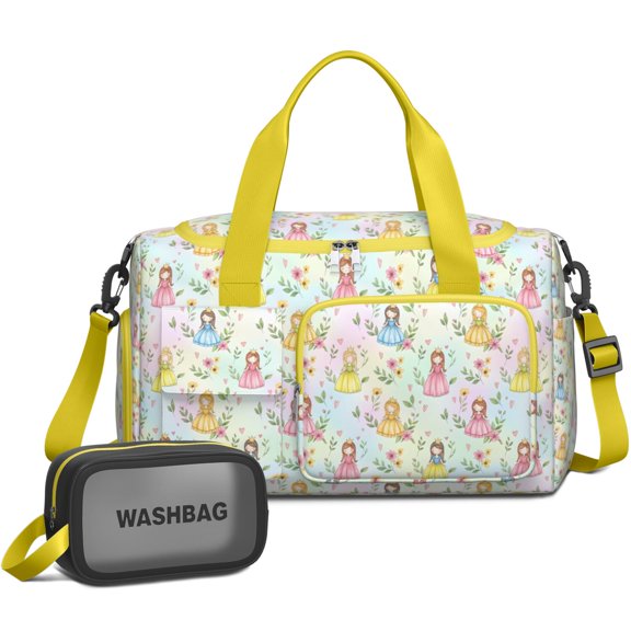 Women Men Gym Bag,Pastel Princess Flower Pattern Small Duffle Bag Spend the Night Bags for Women with Shoes Compartment Washbag,Detachable Shoulder Strap,19.7x8.3x11 Inches