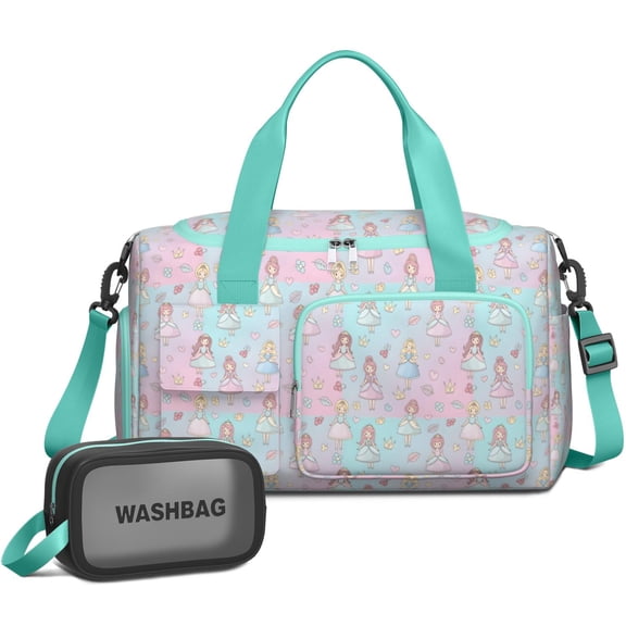 Women Men Gym Bag,Pastel Princess Pattern Small Duffle Bag Spend the Night Bags for Women with Shoes Compartment Washbag,Detachable Shoulder Strap,19.7x8.3x11 Inches