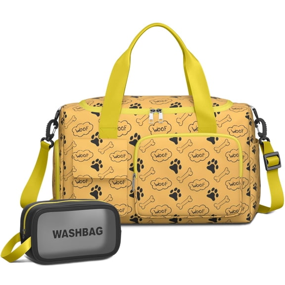 Women Men Gym Bag,Paw Prints and Bones Small Duffle Bag Spend the Night Bags for Women with Shoes Compartment Washbag,Detachable Shoulder Strap,19.7x8.3x11 Inches