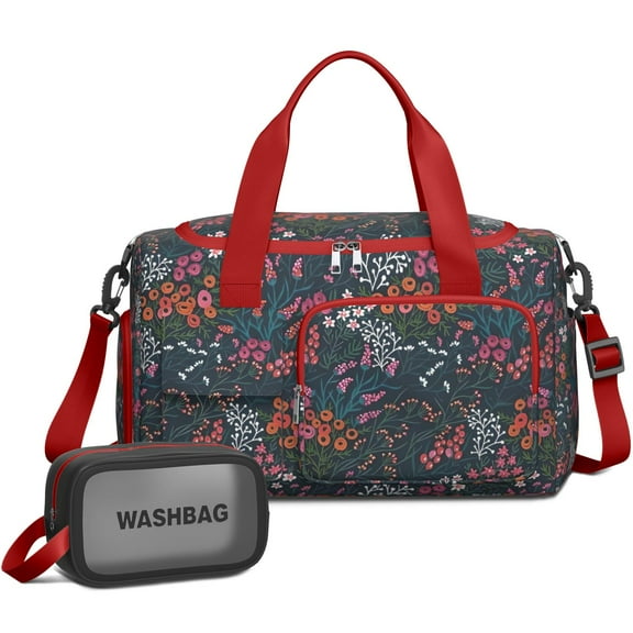 Women Men Gym Bag,Pioneer Flower Floral Print Pattern Small Duffle Bag Spend the Night Bags for Women with Shoes Compartment Washbag,Detachable Shoulder Strap,19.7x8.3x11 Inches