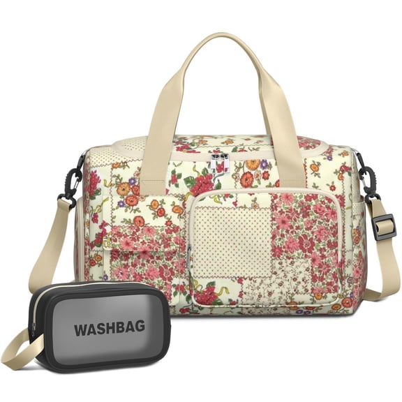 Women Men Gym Bag,Pioneer Flower Floral Print Pattern Small Duffle Bag Spend the Night Bags for Women with Shoes Compartment Washbag,Detachable Shoulder Strap,19.7x8.3x11 Inches