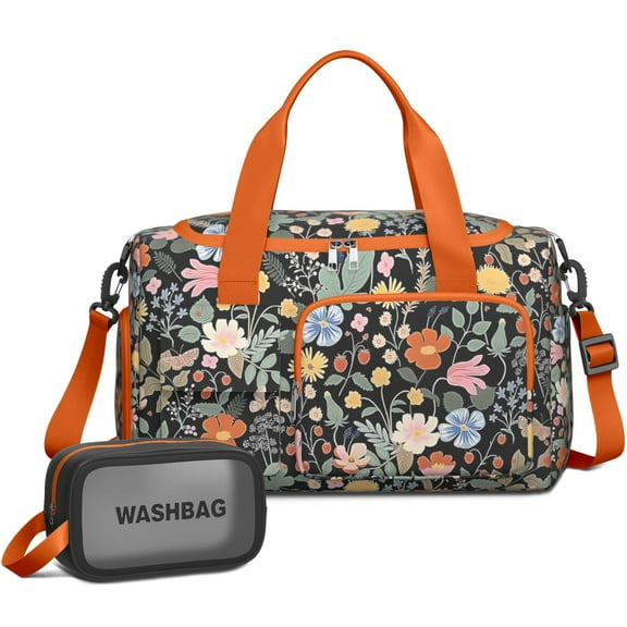Women Men Gym Bag,Pioneer Flower Floral Print Pattern Small Duffle Bag Spend the Night Bags for Women with Shoes Compartment Washbag,Detachable Shoulder Strap,19.7x8.3x11 Inches