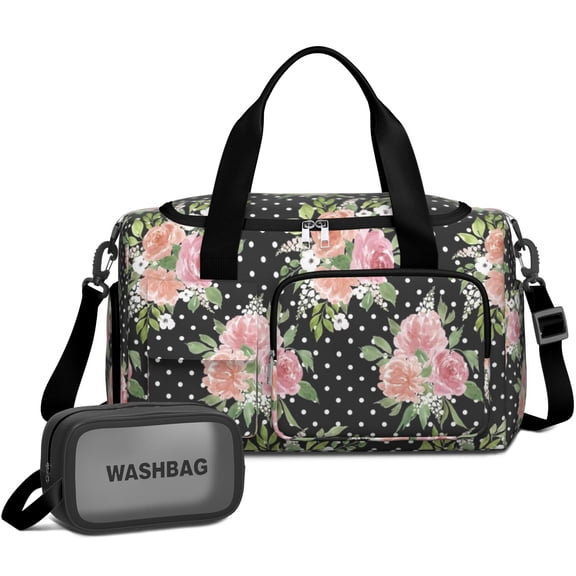 Women Men Gym Bag,Pioneer Flower Floral Print Pattern Small Duffle Bag Spend the Night Bags for Women with Shoes Compartment Washbag,Detachable Shoulder Strap,19.7x8.3x11 Inches