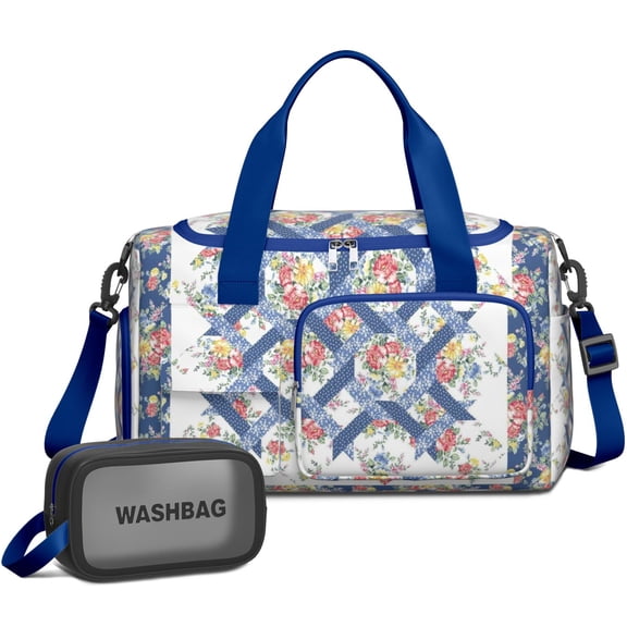 Women Men Gym Bag,Pioneer Flower Floral Print Pattern Small Duffle Bag Spend the Night Bags for Women with Shoes Compartment Washbag,Detachable Shoulder Strap,19.7x8.3x11 Inches