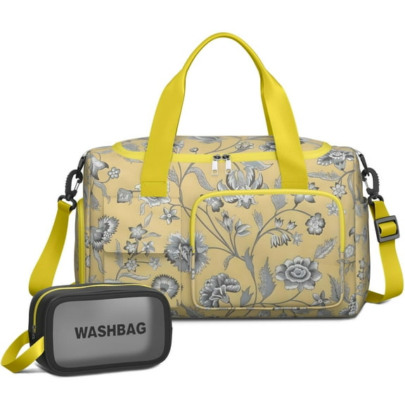 Women Men Gym Bag,Pioneer Flower Floral Print Pattern Small Duffle Bag Spend the Night Bags for Women with Shoes Compartment Washbag,Detachable Shoulder Strap,19.7x8.3x11 Inches