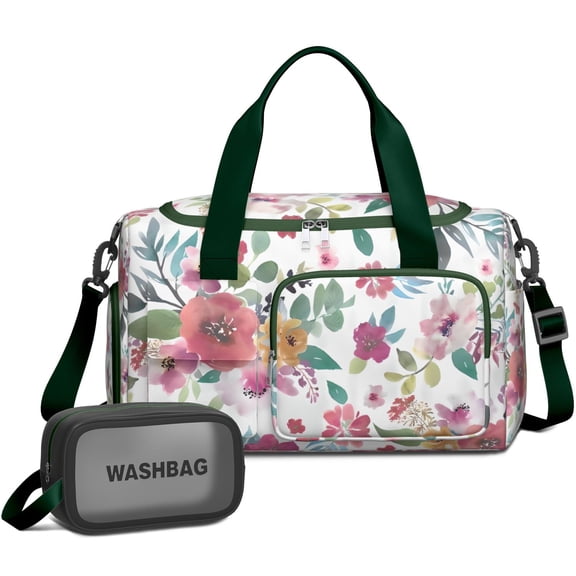 Women Men Gym Bag,Pioneer Flower Floral Print Pattern Small Duffle Bag Spend the Night Bags for Women with Shoes Compartment Washbag,Detachable Shoulder Strap,19.7x8.3x11 Inches