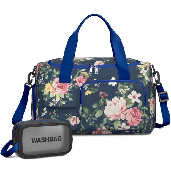 Women Men Gym Bag,Pioneer Flower Floral Print Pattern Small Duffle Bag Spend the Night Bags for Women with Shoes Compartment Washbag,Detachable Shoulder Strap,19.7x8.3x11 Inches