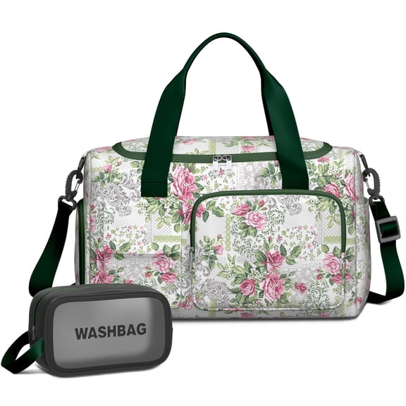 Women Men Gym Bag,Pioneer Flower Floral Print Pattern Small Duffle Bag Spend the Night Bags for Women with Shoes Compartment Washbag,Detachable Shoulder Strap,19.7x8.3x11 Inches