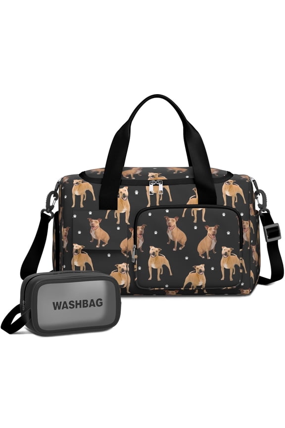 Women Men Gym Bag,Pitbull Dog and Footprint Small Duffle Bag Spend the Night Bags for Women with Shoes Compartment Washbag,Detachable Shoulder Strap,19.7x8.3x11 Inches