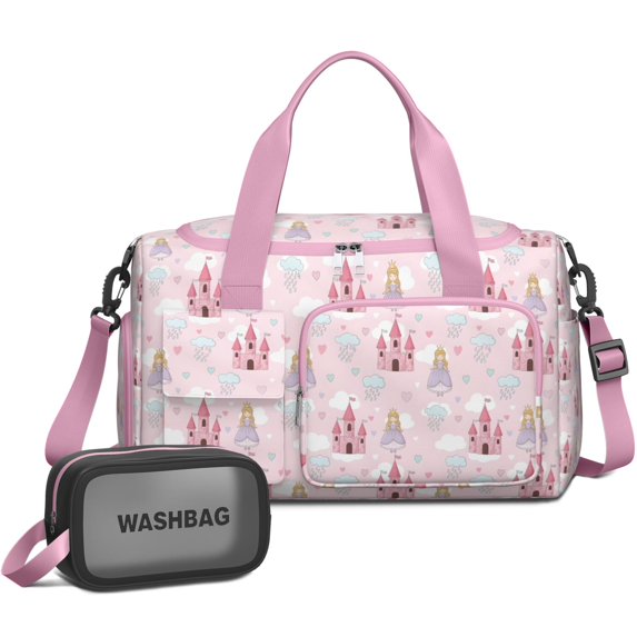 Women Men Gym Bag,Princess Castle Cloud Pattern Small Duffle Bag Spend the Night Bags for Women with Shoes Compartment Washbag,Detachable Shoulder Strap,19.7x8.3x11 Inches