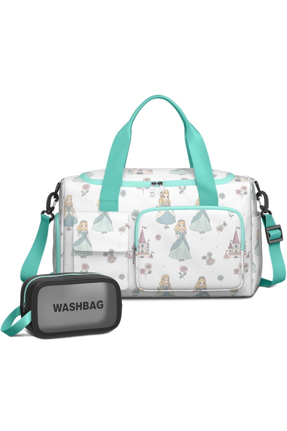 Women Men Gym Bag,Princess Castle Flower Pattern Small Duffle Bag Spend the Night Bags for Women with Shoes Compartment Washbag,Detachable Shoulder Strap,19.7x8.3x11 Inches