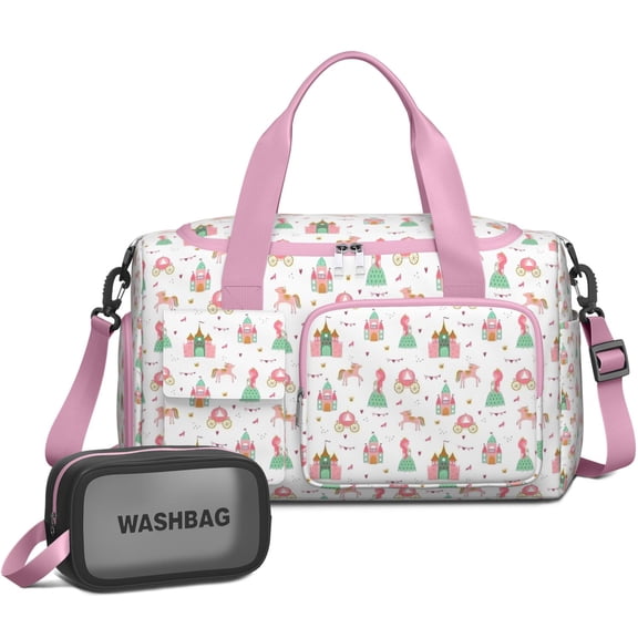Women Men Gym Bag,Princess Castle Pattern Small Duffle Bag Spend the Night Bags for Women with Shoes Compartment Washbag,Detachable Shoulder Strap,19.7x8.3x11 Inches