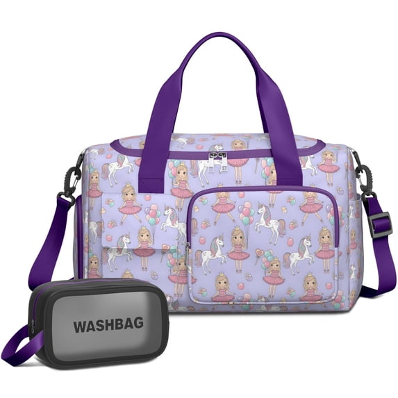 Women Men Gym Bag,Princess and Unicorn Pattern Small Duffle Bag Spend the Night Bags for Women with Shoes Compartment Washbag,Detachable Shoulder Strap,19.7x8.3x11 Inches