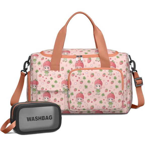 Women Men Gym Bag,Strawberry Princess Pattern Small Duffle Bag Spend the Night Bags for Women with Shoes Compartment Washbag,Detachable Shoulder Strap,19.7x8.3x11 Inches