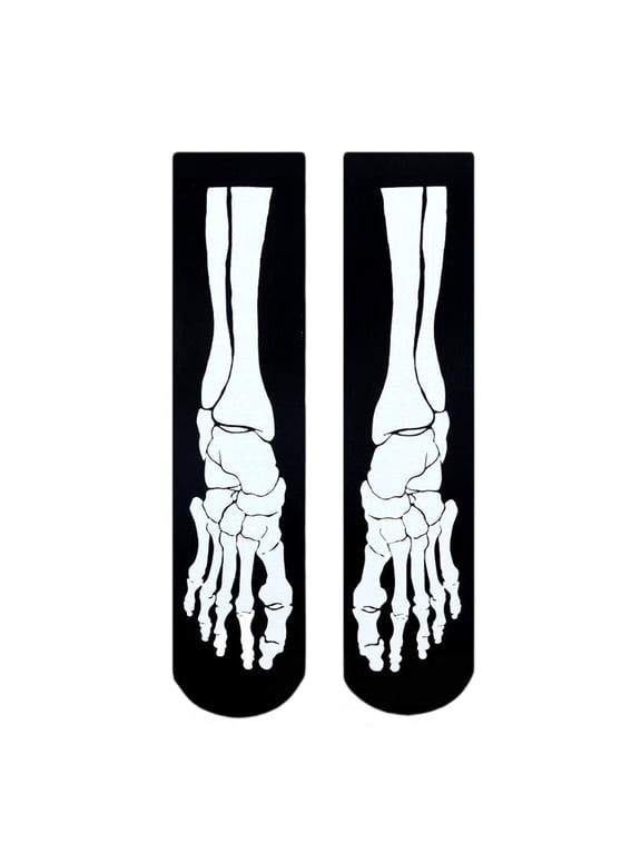 Women Men Halloween Skeleton Bone Print Middle Calf Socks Festivals Party Socks Cosplay Costume Hosiery Holiday Gift