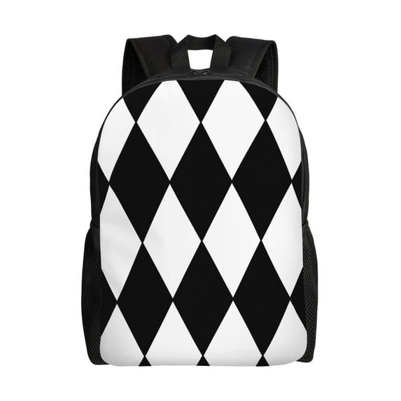 Women Men Harlequin Pattern Black And White Backpack Lightweight Rucksack Casual Daypack For Laptop Trave