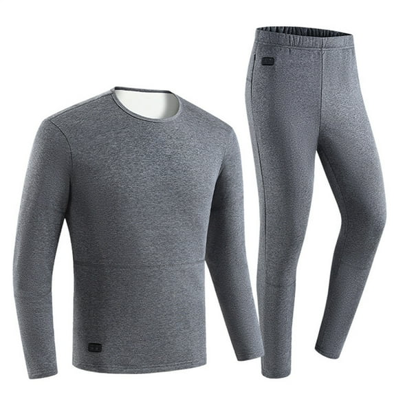 Women Men Heated Underwear Set Thermal Base Layer Heating Zones Fleece Lined Heated Jumper and Heated Leggings Heated Long Johns USB Charging Electric Body Warmer Heated Sleepwear Loungewear Gray L