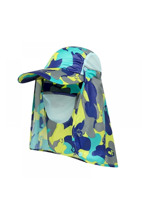 Women Men Hiking Fishing Hat Outdoor Sport Sun UV Protection Neck Face Flap Cap, Camouflage Blue