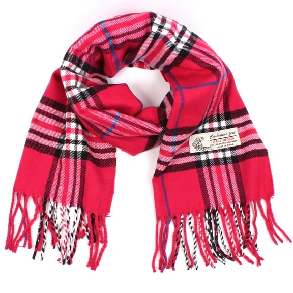 TZ Promise Women Men Hot Pink Plaid Scarves Classic Warm Soft with Fringes for Winter