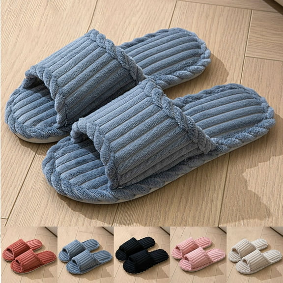 Women Men House Slippers Casual Indoor Outdoor Slip-on Home Flats Open Toe Bedroom Slides Shoes Black 6.5