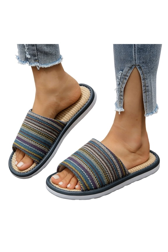 Women Men Indoor Slippers Open Toe Non Slip Soft Bottom Linen Unisex Washable Slides Comfortable Bedroom Slide Shoes for Guests Green 9.5