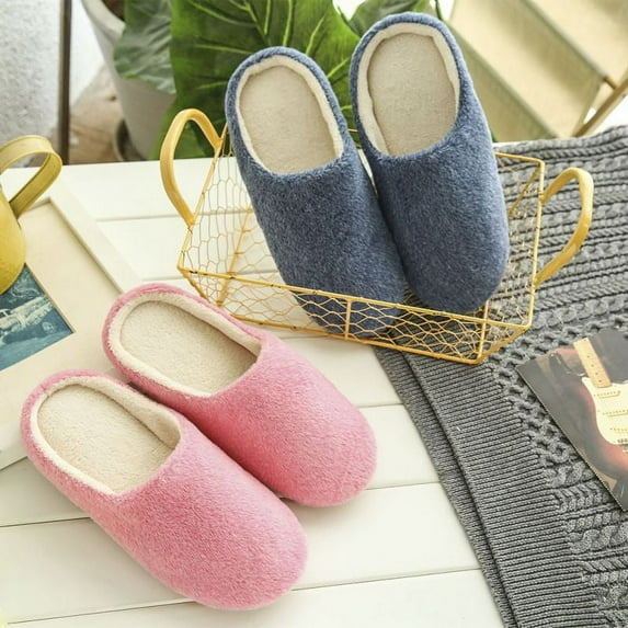 Women Men Indoor Slippers Winter Warm Fleece Anti-Slip Slippers Washable Non-Slip Home Shoes