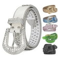 thumbnail image 1 of Women Men Jeans Belt Shining Rhinestones Unisex Imitation Leather Belt Adjustable Hip Hop Punk Rock Style Belt, 1 of 8