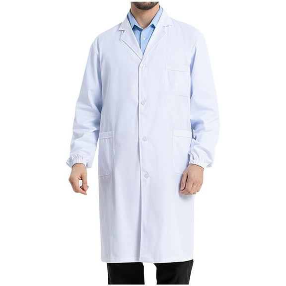 Women Men Lab Coat Long Sleeve Scientist School Uniform with Button Pockets Turndown Collar Solid Color Cardign