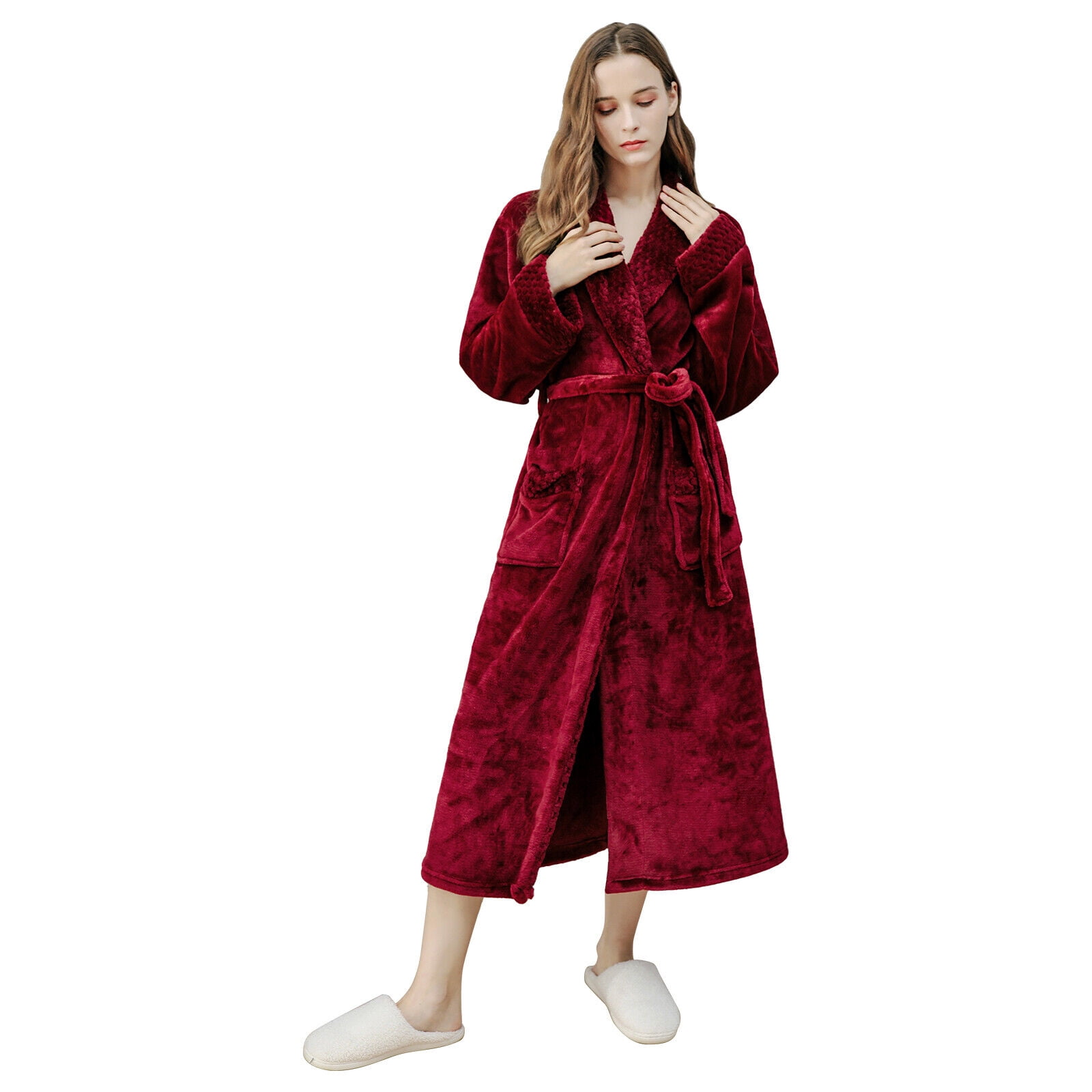 TureClos Warm Plush Bathrobe Women Winter Nightgown Sleeping Robe Men  Nightdress, XXXL
