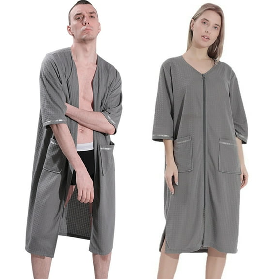 Women Men Long Robe House Coat Zipper Front Full Length Nightgowns Loungewear with Pockets