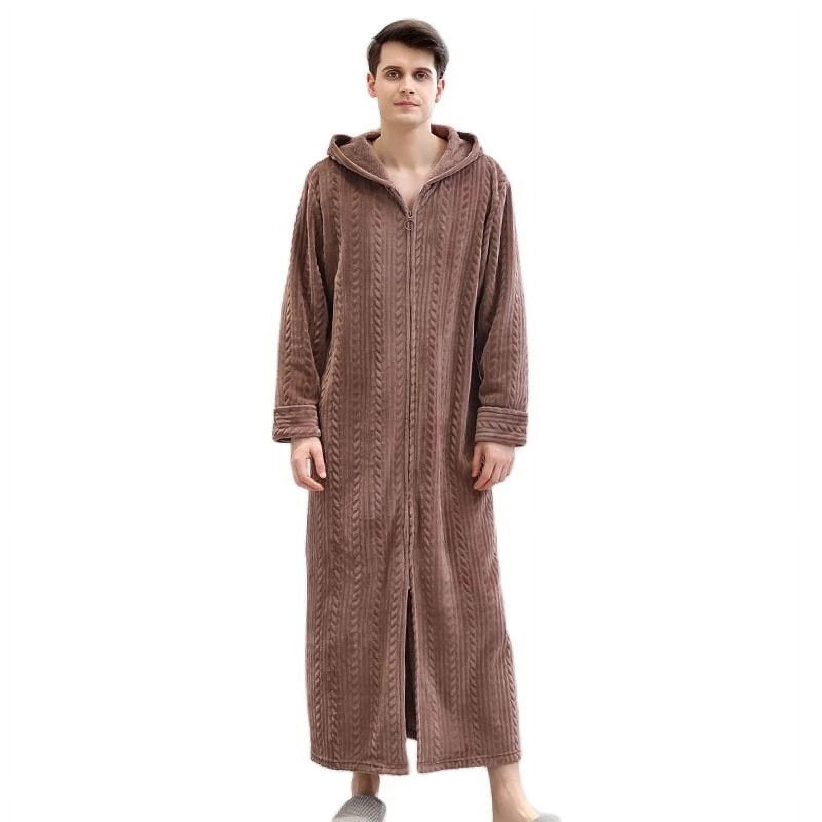 Women & Men Long Zipper Bathrobe Flannel Robes Winter Warm Housecoat