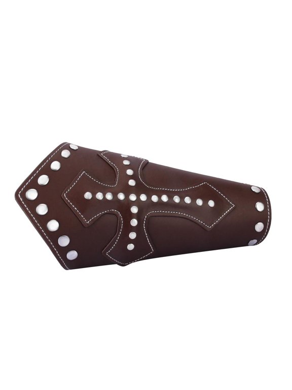 Women Men Medieval Cross Rivets Bracers Gauntlet Wristband Wide Arm Coffee