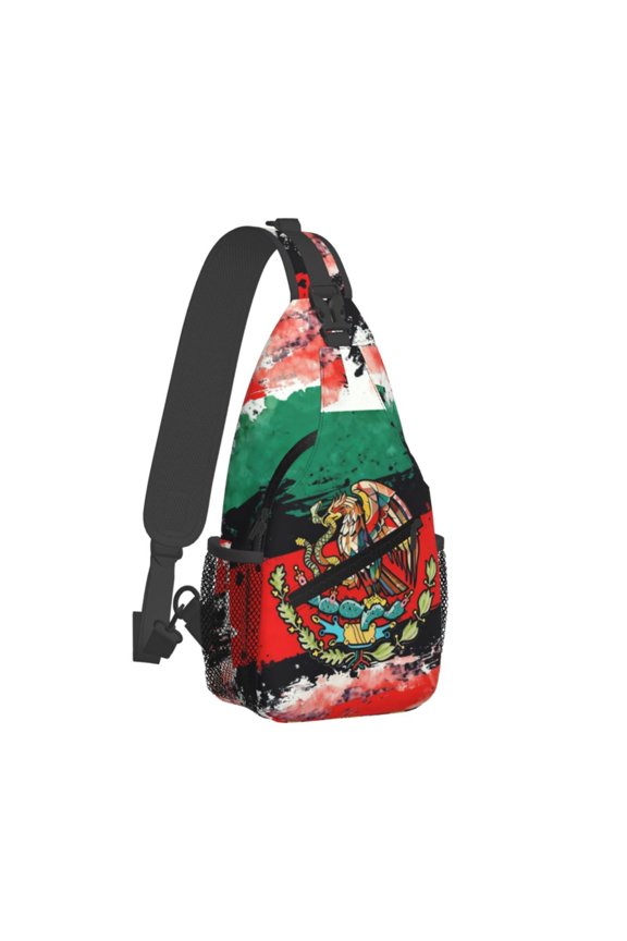 Women Men Mexican Flag Pattern Sling Backpack Casual Shoulder Sling Bag Gym Travel Hiking Daypack