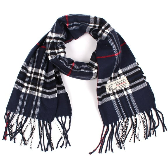 TZ Promise Women Men Navy Blue Plaid Scarves Classic Warm Soft with Fringes for Winter