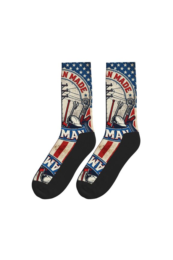 Women Men Novelty Crew Socks America Made Lineman Athletic Socks